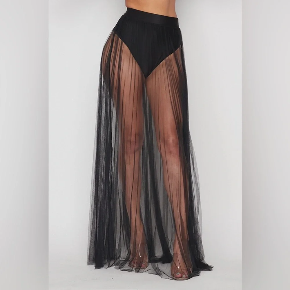 Nu Shuz Key West Black Pleated Sheer Maxi Skirt - Picture 5 of 9